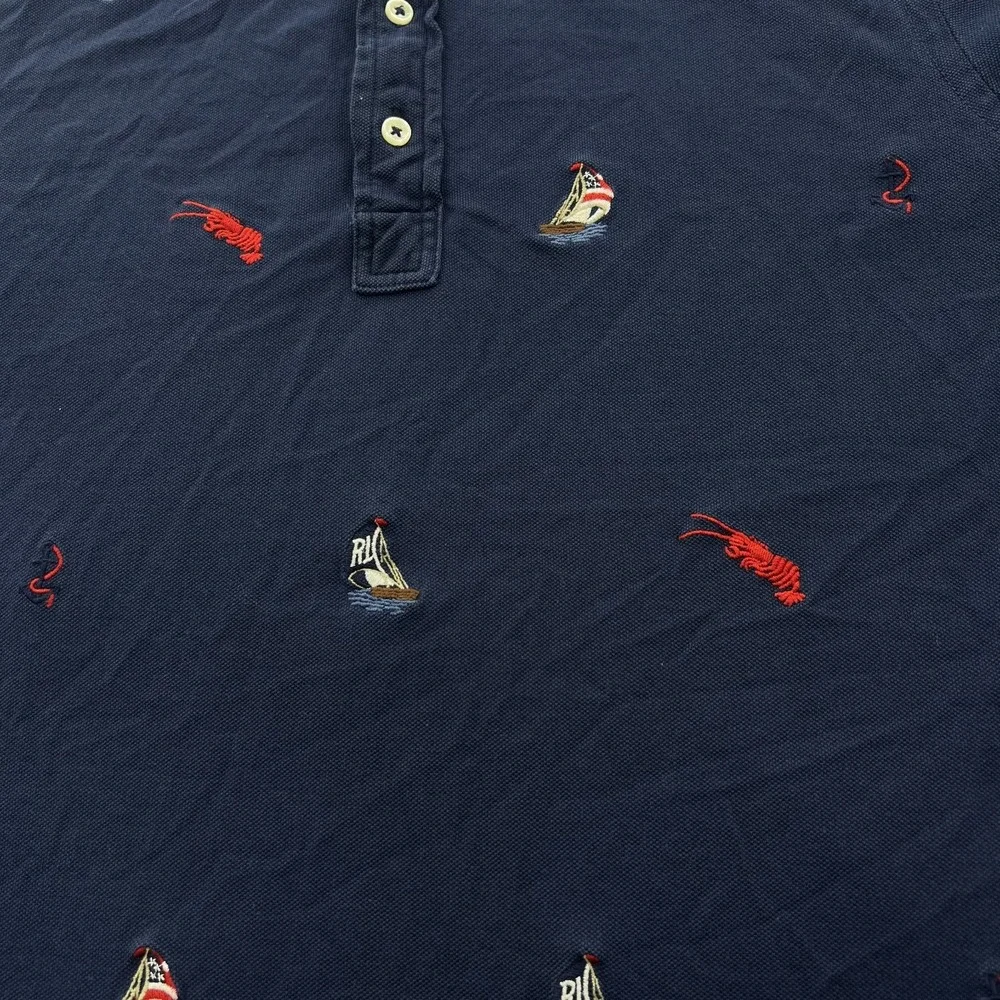 Polo Ralph Lauren Polo Shirt Mens M Lobster Sailboat Embroidered Navy Blue EUC